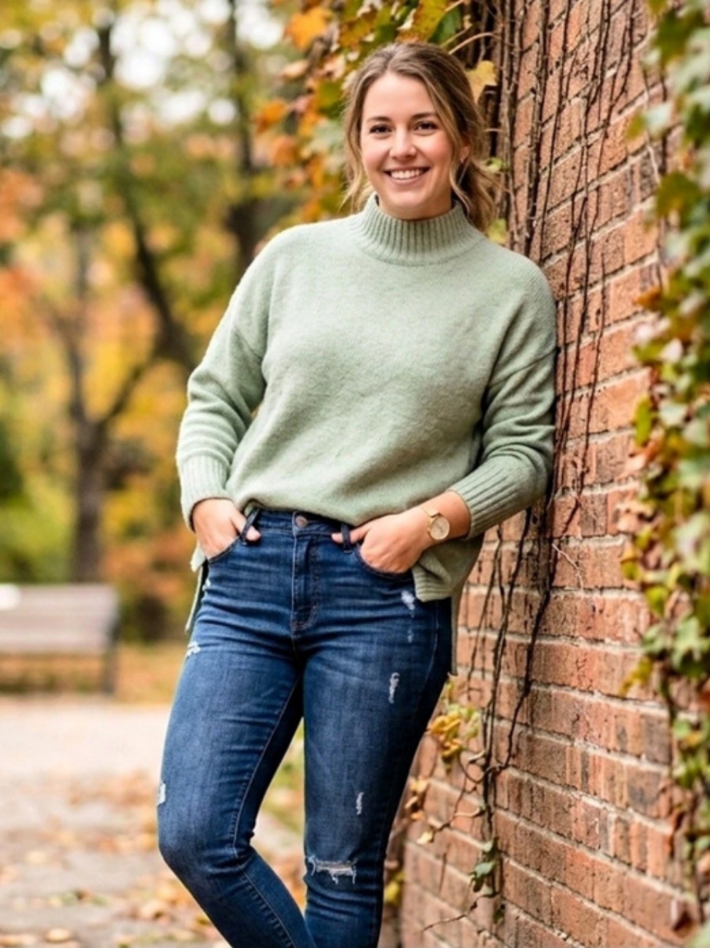 Reitmans Sage Green Oversized Mock Neck Knit Pullover Sweater Small Cozy